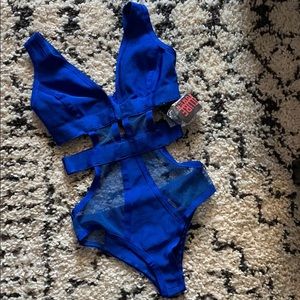 Blue one piece bathing suit
